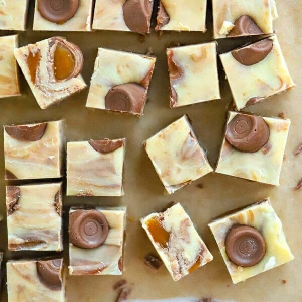 A tray of ready delicious homemade Rolo Fudge.