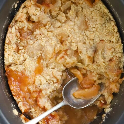 Simple Slow Cooker Apple Crumble ready to eat.