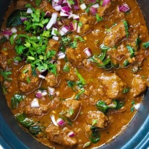 Beef curry in a slow cooker.