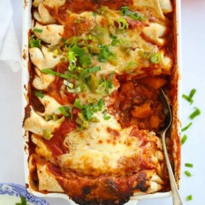 Vegetarian Enchiladas in a dish ready to be served.