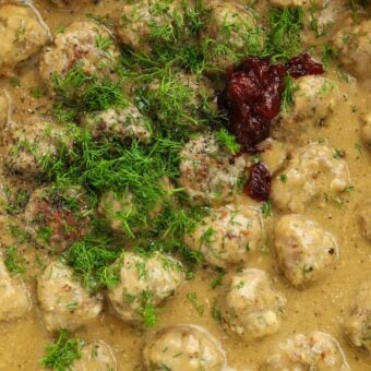 Lots of homemade Swedish Meatballs in a creamy sauce.