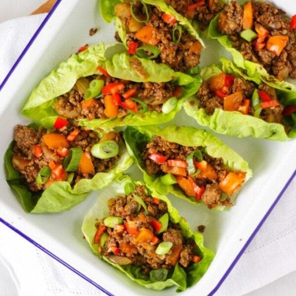 Easy Pork Yuk Sung Chinese Lettuce Wraps ready to eat.