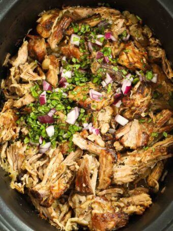 Mexican Pork Carnitas cooked in the slow cooker.