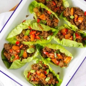 Easy Pork Yuk Sung Chinese Lettuce Wraps ready to eat.