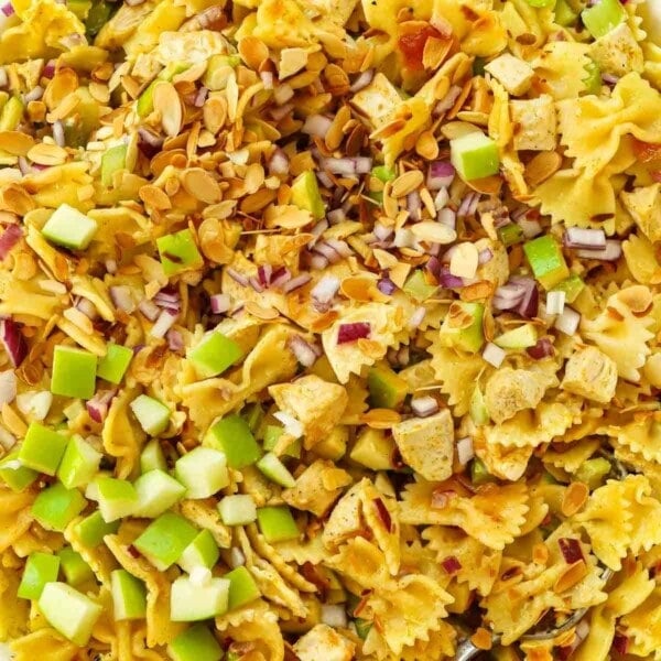 A simple but tasty Chicken Pasta Salad ready to eat.