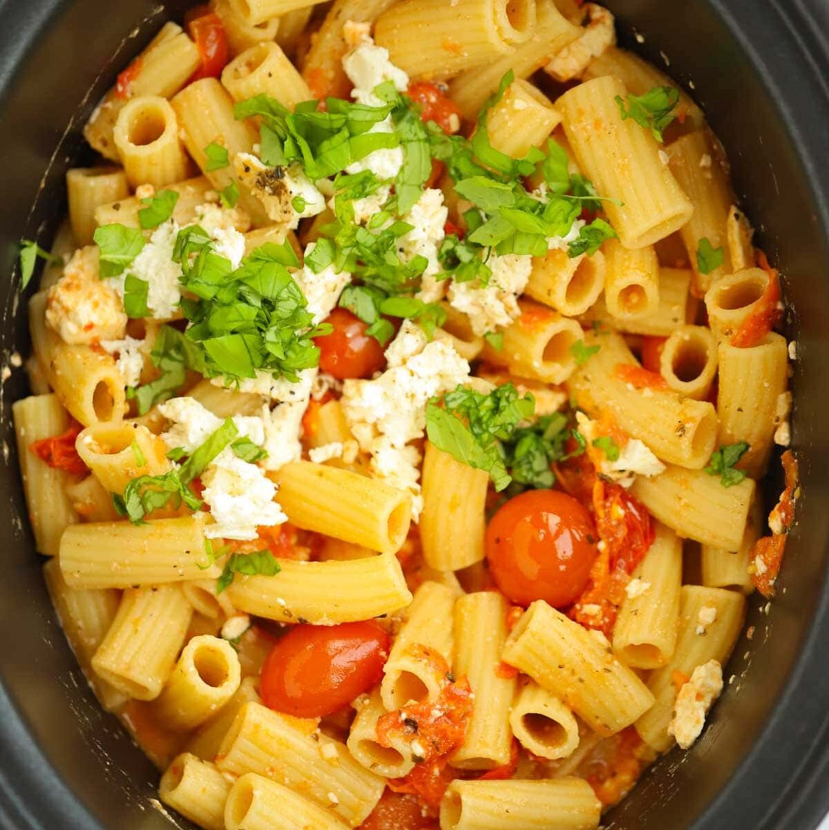 Feta and Tomato Pasta {Slow Cooker Recipe}