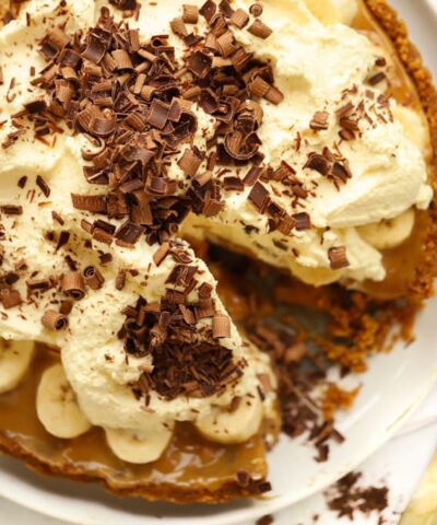 Banoffee Pie with a slice taken out, ready to eat.