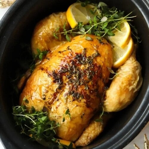 Slow Cooker Roast Chicken {with Lemon & Herb Butter}