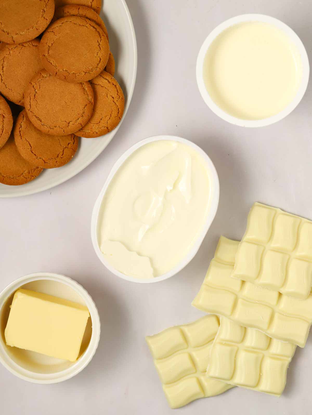 White chocolate cheesecake ingredients.