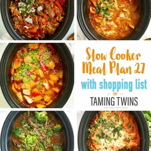 The front cover of family meal plan 27, featuring slow cooker recipes.