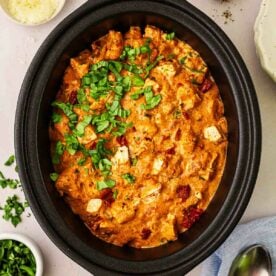 Slow Cooker Marry Me Chicken in a slow cooker pan without the lid on, ready to be served.