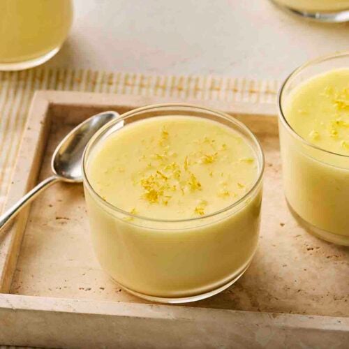Lemon Posset desserts on a table.
