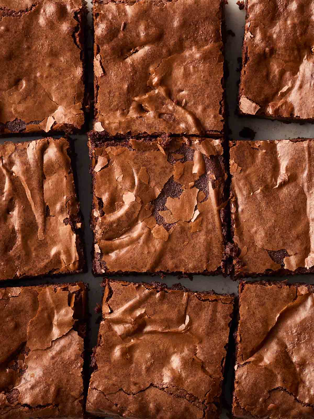 Squares of fudgy brownies.